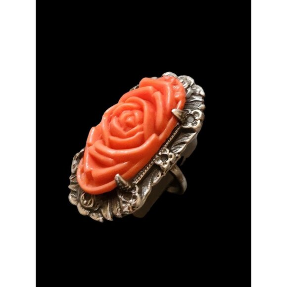 Amazing Art Deco Molded Glass and Sterling Size 4 ring (A4782) - Picture 3 of 6